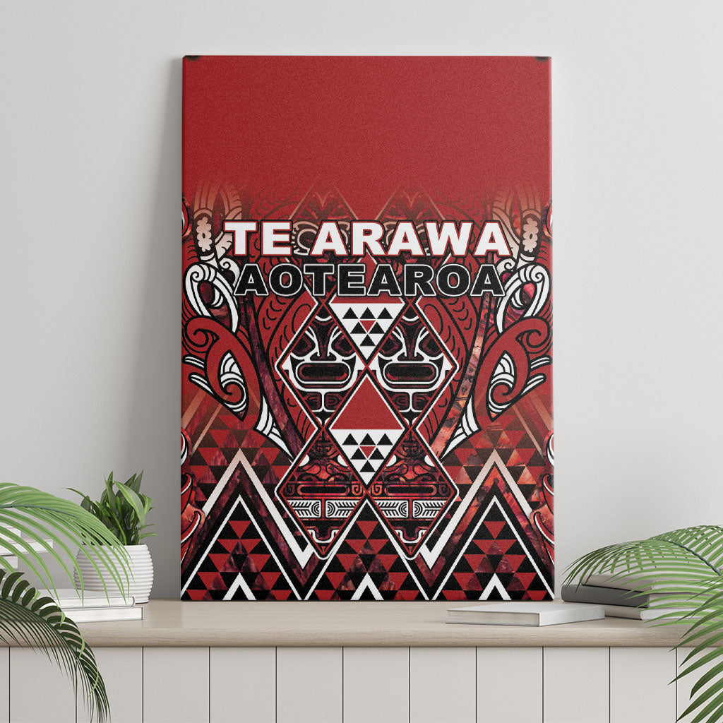 Aotearoa Te Arawa Canvas Wall Art Maori Tribal Dark Red Paua Shell Pattern
