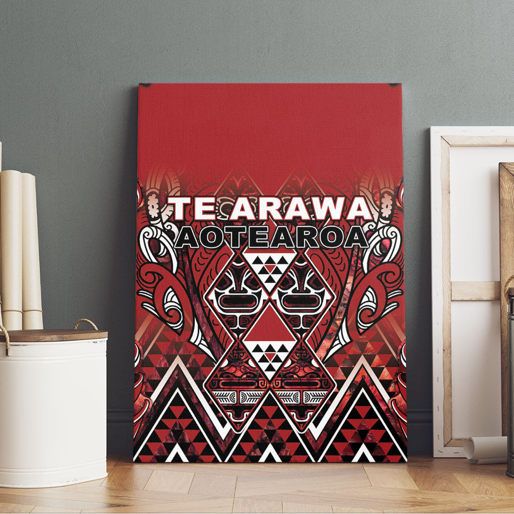 Aotearoa Te Arawa Canvas Wall Art Maori Tribal Dark Red Paua Shell Pattern
