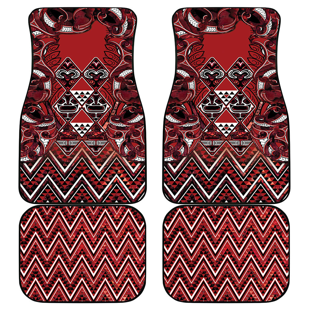 Aotearoa Te Arawa Car Mats Maori Tribal Dark Red Paua Shell Pattern