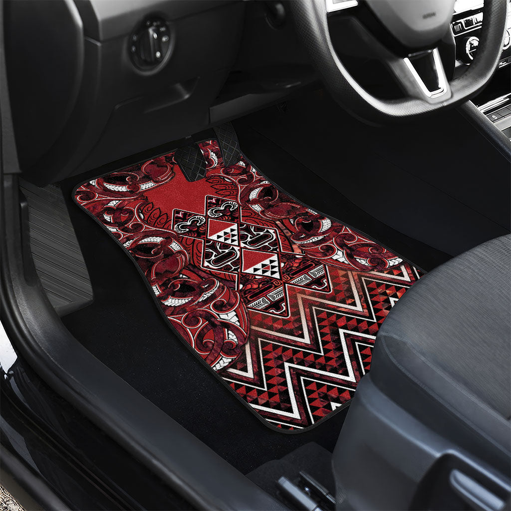 Aotearoa Te Arawa Car Mats Maori Tribal Dark Red Paua Shell Pattern