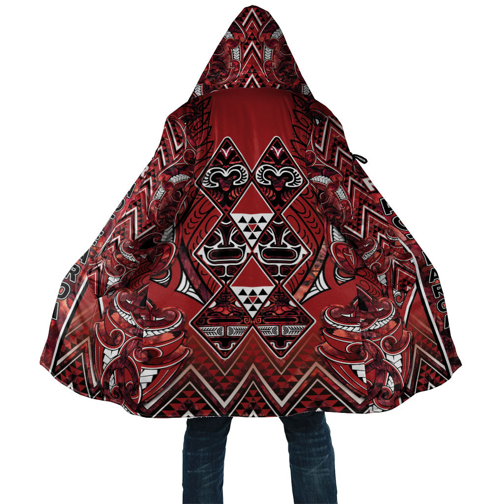 Aotearoa Te Arawa Cloak Maori Tribal Dark Red Paua Shell Pattern