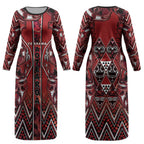 Aotearoa Te Arawa Couples Matching Long Sleeve Bodycon Dress and Hawaiian Shirt Maori Tribal Dark Red Paua Shell Pattern