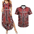 Aotearoa Te Arawa Couples Matching Summer Maxi Dress and Hawaiian Shirt Maori Tribal Dark Red Paua Shell Pattern