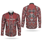 Aotearoa Te Arawa Couples Matching Summer Maxi Dress and Long Sleeve Button Shirt Maori Tribal Dark Red Paua Shell Pattern