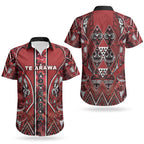 Aotearoa Te Arawa Couples Matching Tank Maxi Dress and Hawaiian Shirt Maori Tribal Dark Red Paua Shell Pattern