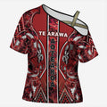 Aotearoa Te Arawa Cross Shoulder Shirt Maori Tribal Dark Red Paua Shell Pattern