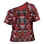 Aotearoa Te Arawa Cross Shoulder Shirt Maori Tribal Dark Red Paua Shell Pattern