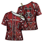 Aotearoa Te Arawa Cross Shoulder Shirt Maori Tribal Dark Red Paua Shell Pattern