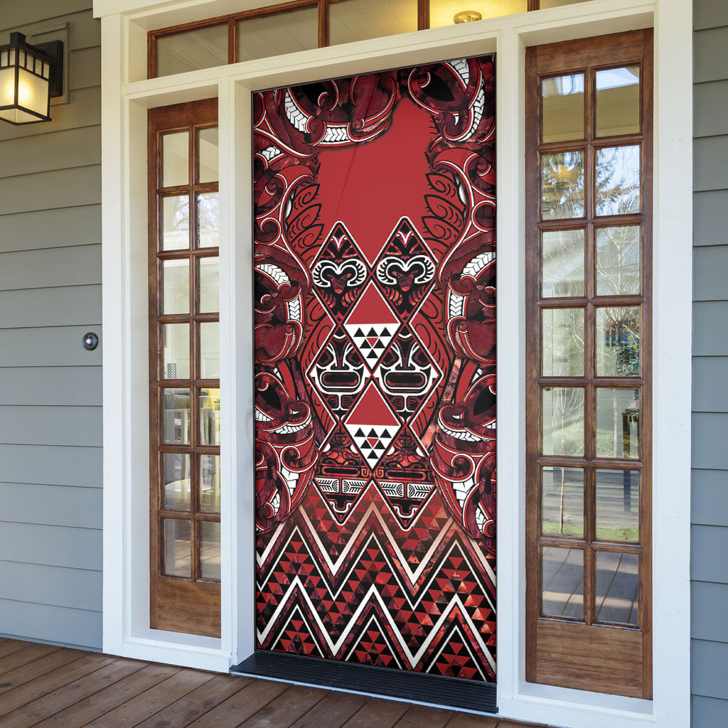 Aotearoa Te Arawa Door Cover Maori Tribal Dark Red Paua Shell Pattern