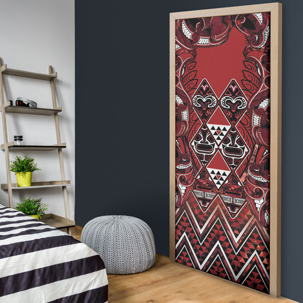 Aotearoa Te Arawa Door Cover Maori Tribal Dark Red Paua Shell Pattern