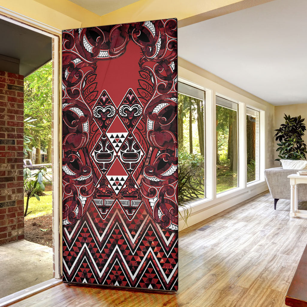 Aotearoa Te Arawa Door Cover Maori Tribal Dark Red Paua Shell Pattern