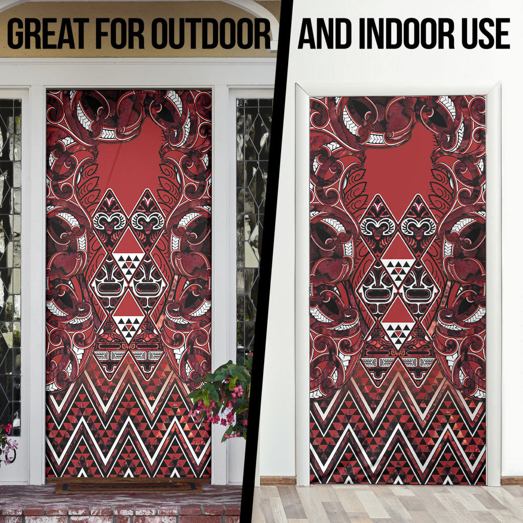 Aotearoa Te Arawa Door Cover Maori Tribal Dark Red Paua Shell Pattern