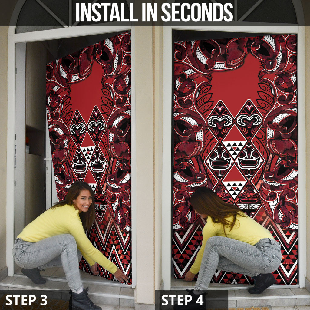 Aotearoa Te Arawa Door Cover Maori Tribal Dark Red Paua Shell Pattern