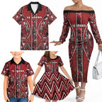 Aotearoa Te Arawa Family Matching Off The Shoulder Long Sleeve Dress and Hawaiian Shirt Maori Tribal Dark Red Paua Shell Pattern