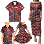 Aotearoa Te Arawa Family Matching Puletasi and Hawaiian Shirt Maori Tribal Dark Red Paua Shell Pattern