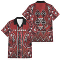 Aotearoa Te Arawa Family Matching Puletasi and Hawaiian Shirt Maori Tribal Dark Red Paua Shell Pattern
