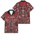 Aotearoa Te Arawa Family Matching Puletasi and Hawaiian Shirt Maori Tribal Dark Red Paua Shell Pattern
