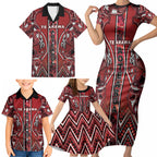 Aotearoa Te Arawa Family Matching Short Sleeve Bodycon Dress and Hawaiian Shirt Maori Tribal Dark Red Paua Shell Pattern