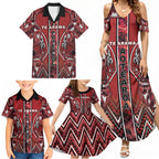 Aotearoa Te Arawa Family Matching Summer Maxi Dress and Hawaiian Shirt Maori Tribal Dark Red Paua Shell Pattern