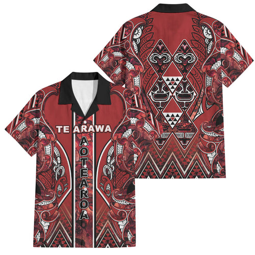 Aotearoa Te Arawa Family Matching Summer Maxi Dress and Hawaiian Shirt Maori Tribal Dark Red Paua Shell Pattern