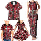 Aotearoa Te Arawa Family Matching Tank Maxi Dress and Hawaiian Shirt Maori Tribal Dark Red Paua Shell Pattern