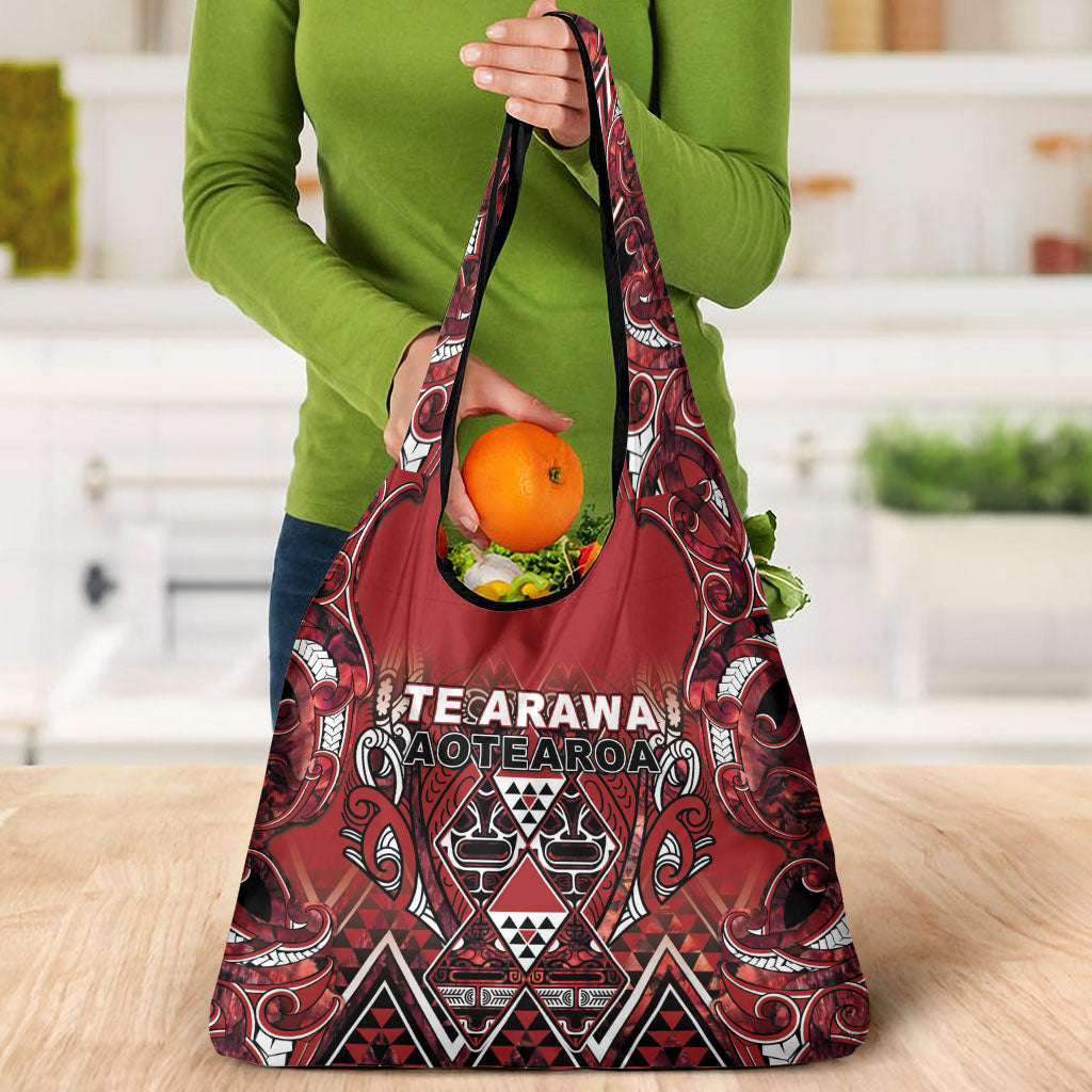 Aotearoa Te Arawa Grocery Bag Maori Tribal Dark Red Paua Shell Pattern