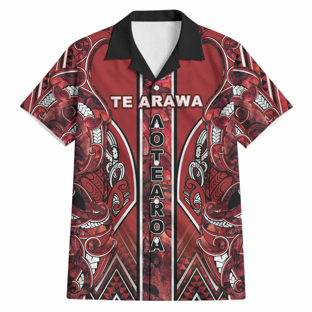 Aotearoa Te Arawa Hawaiian Shirt Maori Tribal Dark Red Paua Shell Pattern