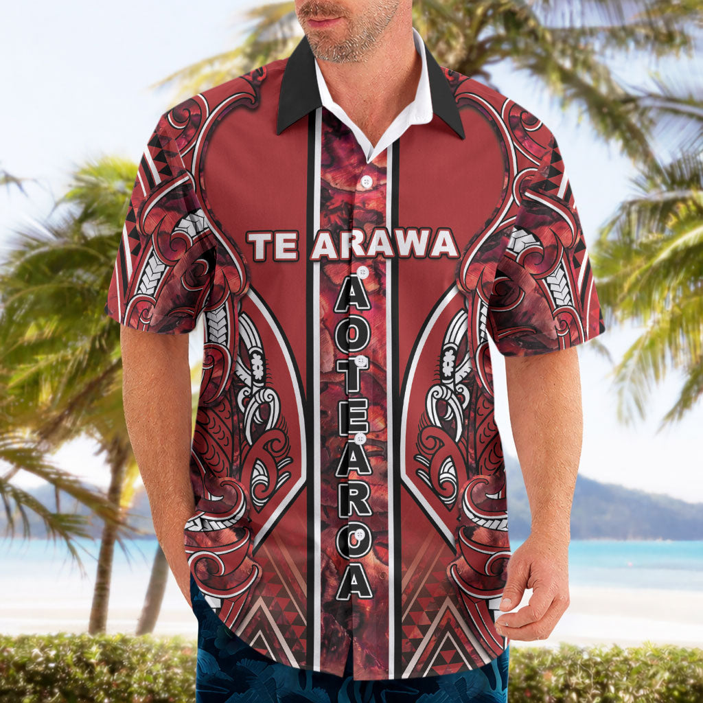 Aotearoa Te Arawa Hawaiian Shirt Maori Tribal Dark Red Paua Shell Pattern