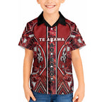 Aotearoa Te Arawa Hawaiian Shirt Maori Tribal Dark Red Paua Shell Pattern