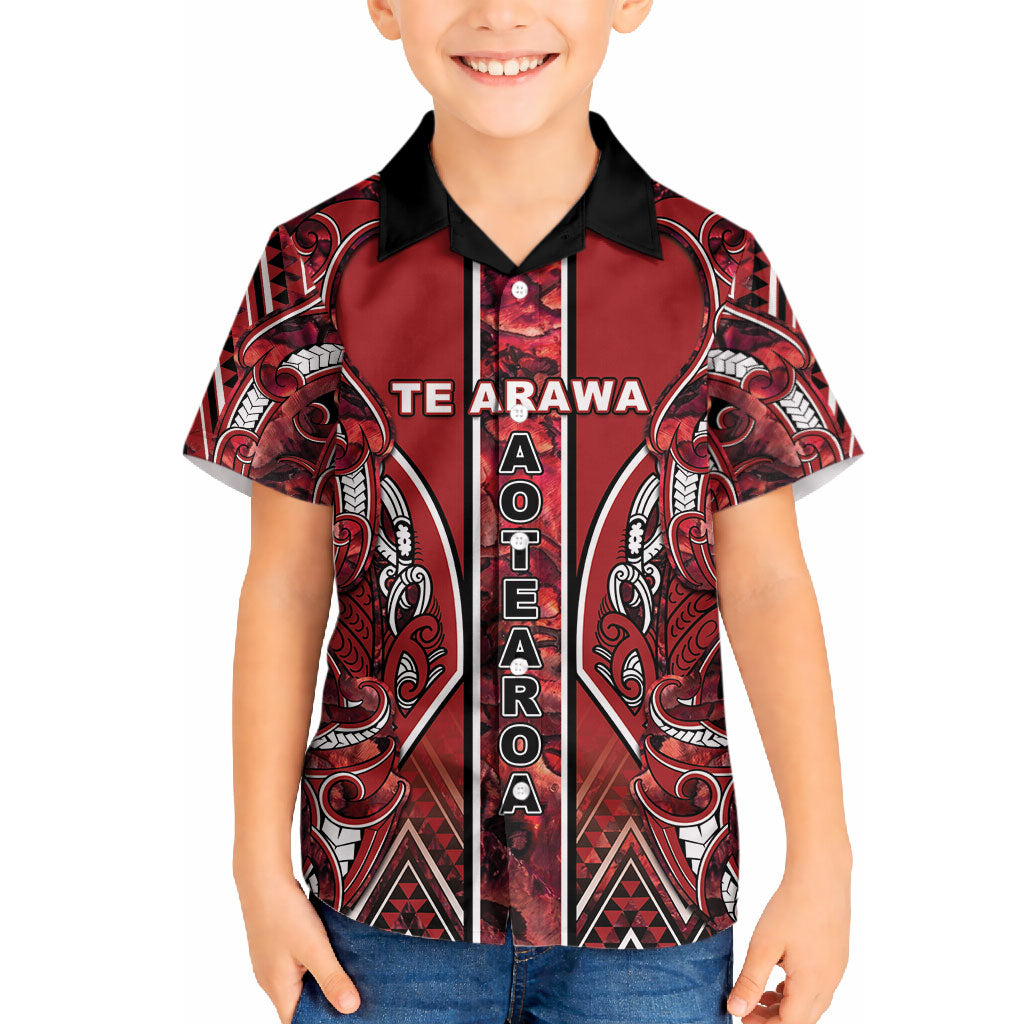 Aotearoa Te Arawa Hawaiian Shirt Maori Tribal Dark Red Paua Shell Pattern