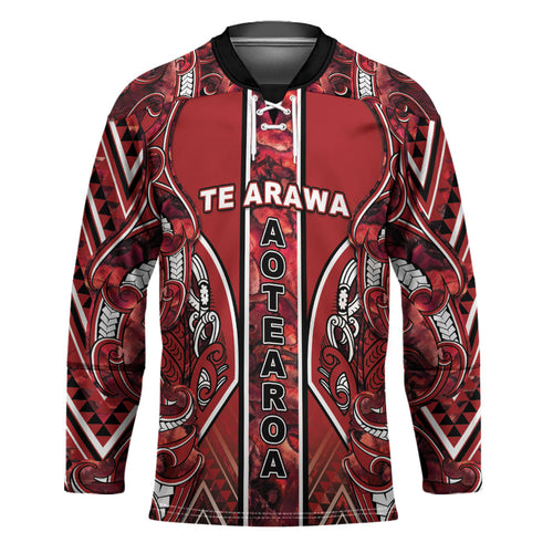 Aotearoa Te Arawa Hockey Jersey Maori Tribal Dark Red Paua Shell Pattern