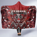 Aotearoa Te Arawa Hooded Blanket Maori Tribal Dark Red Paua Shell Pattern