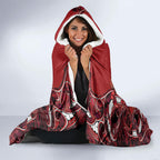 Aotearoa Te Arawa Hooded Blanket Maori Tribal Dark Red Paua Shell Pattern