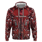 Aotearoa Te Arawa Hoodie Maori Tribal Dark Red Paua Shell Pattern