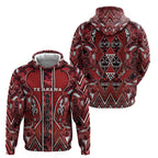 Aotearoa Te Arawa Hoodie Maori Tribal Dark Red Paua Shell Pattern