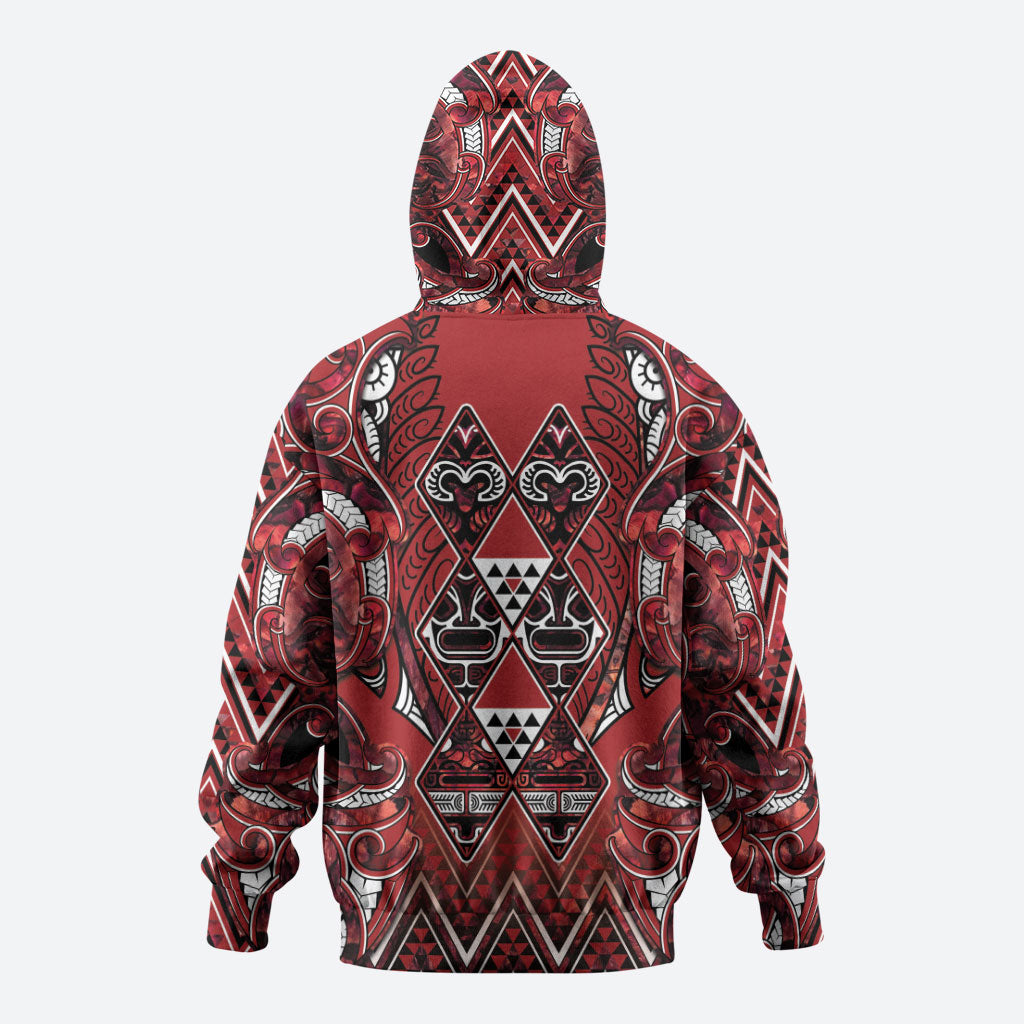 Aotearoa Te Arawa Hoodie Maori Tribal Dark Red Paua Shell Pattern