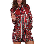 Aotearoa Te Arawa Hoodie Dress Maori Tribal Dark Red Paua Shell Pattern