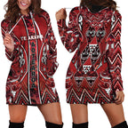 Aotearoa Te Arawa Hoodie Dress Maori Tribal Dark Red Paua Shell Pattern