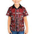 Aotearoa Te Arawa Kid Hawaiian Shirt Maori Tribal Dark Red Paua Shell Pattern