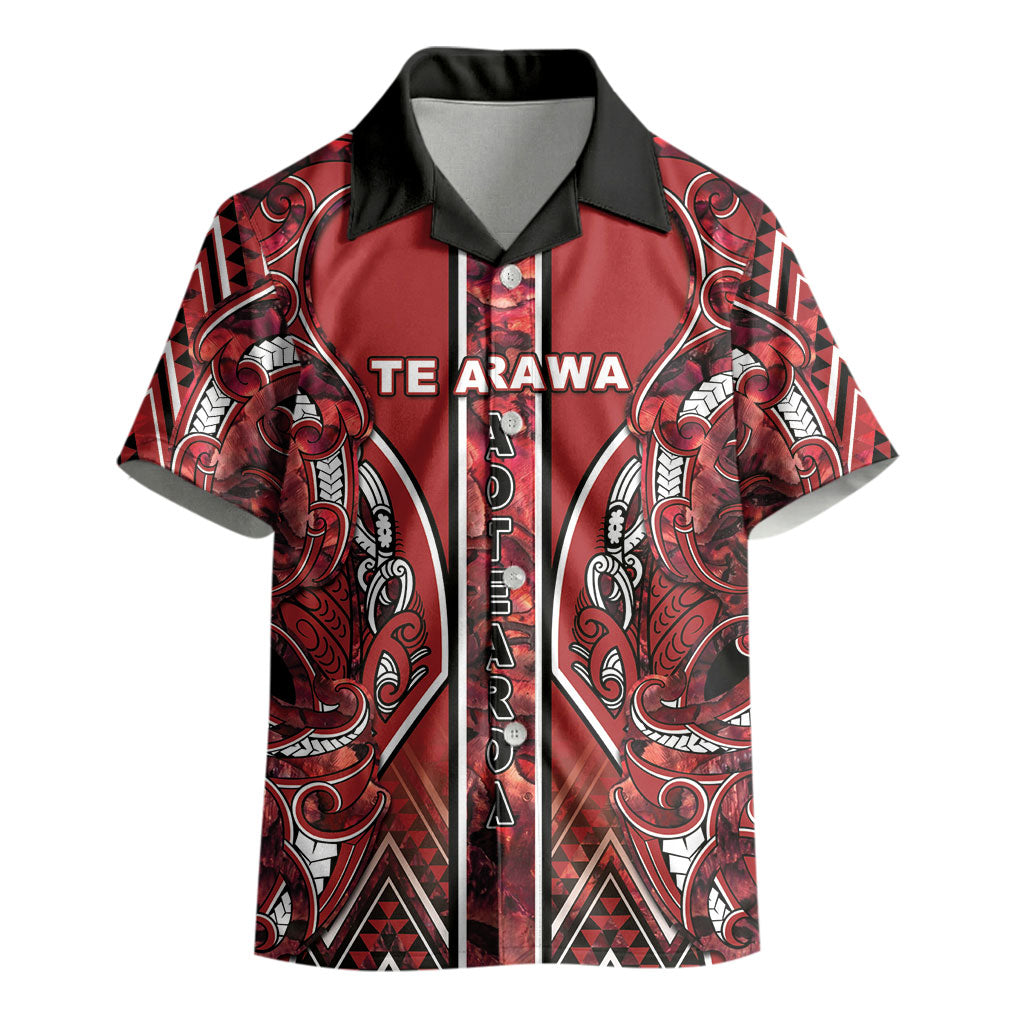 Aotearoa Te Arawa Kid Hawaiian Shirt Maori Tribal Dark Red Paua Shell Pattern