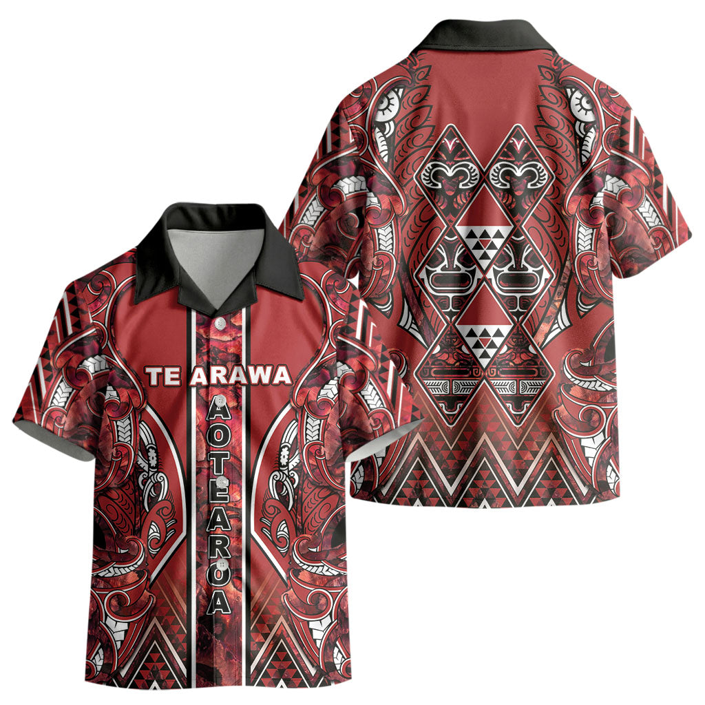 Aotearoa Te Arawa Kid Hawaiian Shirt Maori Tribal Dark Red Paua Shell Pattern
