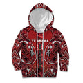 Aotearoa Te Arawa Kid Hoodie Maori Tribal Dark Red Paua Shell Pattern