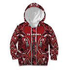 Aotearoa Te Arawa Kid Hoodie Maori Tribal Dark Red Paua Shell Pattern