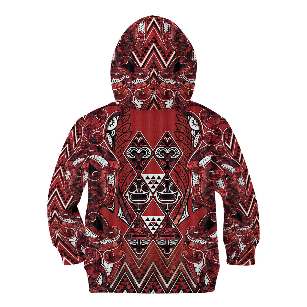 Aotearoa Te Arawa Kid Hoodie Maori Tribal Dark Red Paua Shell Pattern