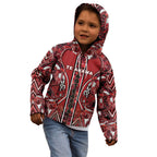 Aotearoa Te Arawa Kid Hoodie Maori Tribal Dark Red Paua Shell Pattern