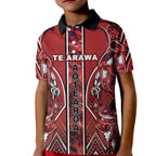Aotearoa Te Arawa Kid Polo Shirt Maori Tribal Dark Red Paua Shell Pattern