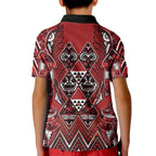 Aotearoa Te Arawa Kid Polo Shirt Maori Tribal Dark Red Paua Shell Pattern