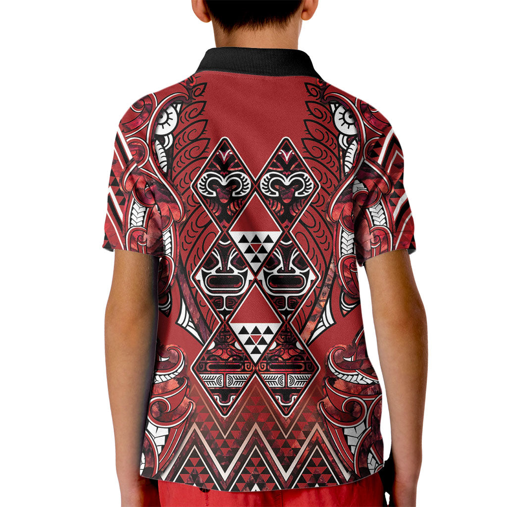 Aotearoa Te Arawa Kid Polo Shirt Maori Tribal Dark Red Paua Shell Pattern