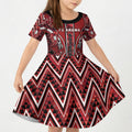 Aotearoa Te Arawa Kid Short Sleeve Dress Maori Tribal Dark Red Paua Shell Pattern