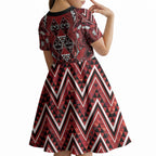 Aotearoa Te Arawa Kid Short Sleeve Dress Maori Tribal Dark Red Paua Shell Pattern